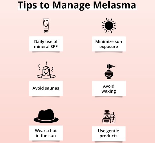 Self-care Tips to Make Melasma Less Noticeable. Tips to Manage Melasma Treatment in Hyderabad: Daily use of mineral SPF, Avoid Saunas & more